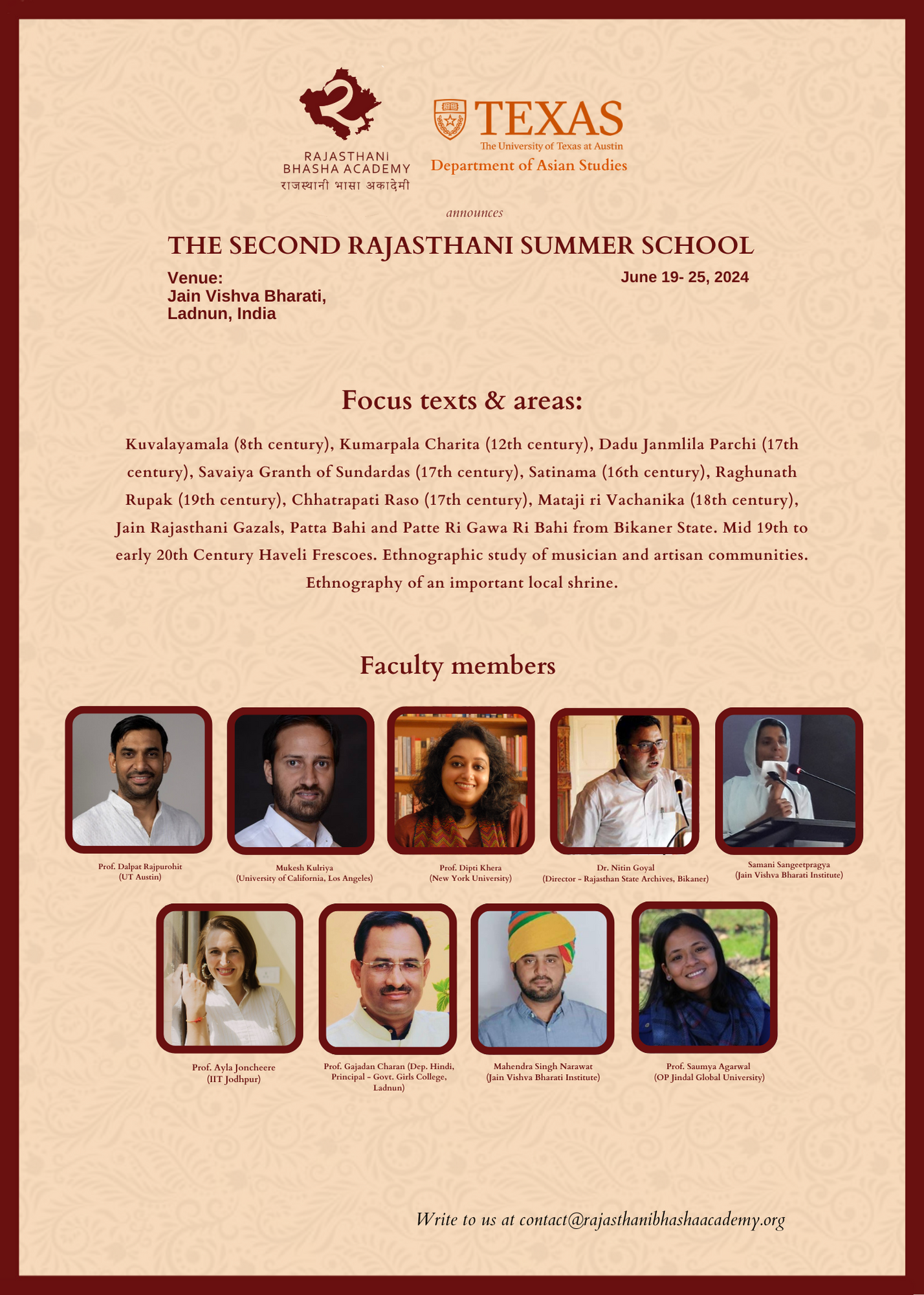 Second Rajasthani Summer School – June 19-25, 2024 – SALTA